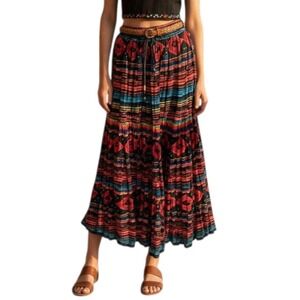 Vintage Arroyo 90s Boho Maxi Skirt Multicolor Aztec Geo Print Medium Global